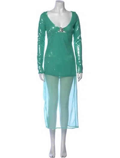 Pre-owned David Koma V-neck Long Dress In Multi