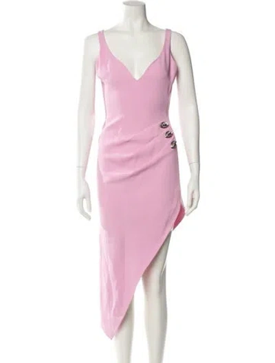 Pre-owned David Koma V-neck Long Dress In Pink