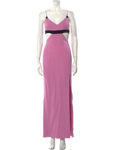Pre-owned David Koma V-neck Long Dress In Pink