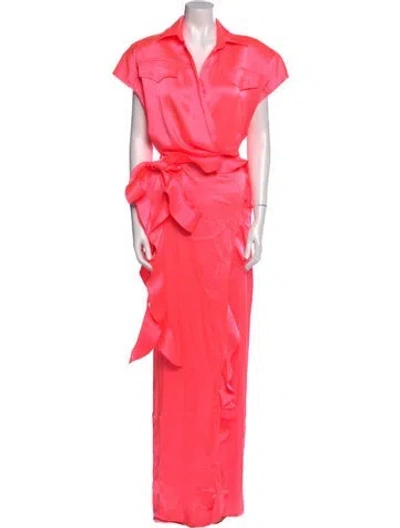 Pre-owned David Koma V-neck Long Dress W/ Tags In Pink