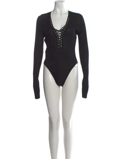 Pre-owned David Koma V-neck Long Sleeve Bodysuit In Black