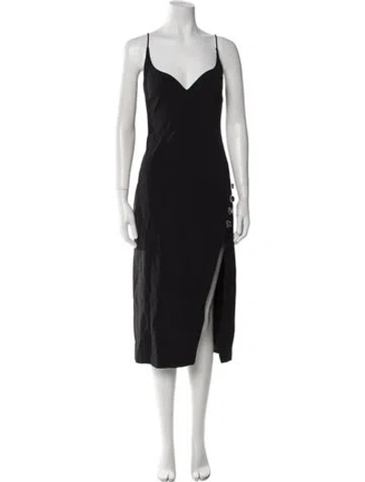 Pre-owned David Koma V-neck Midi Length Dress In Black