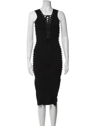 Pre-owned David Koma V-neck Midi Length Dress In Black