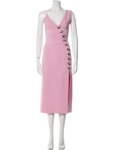 Pre-owned David Koma V-neck Midi Length Dress In Pink