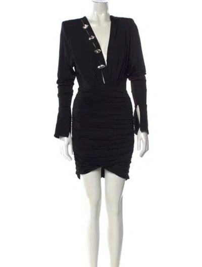 Pre-owned David Koma V-neck Mini Dress In Black