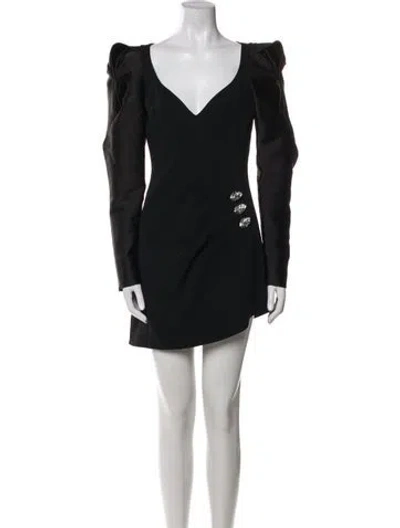 Pre-owned David Koma V-neck Mini Dress In Black