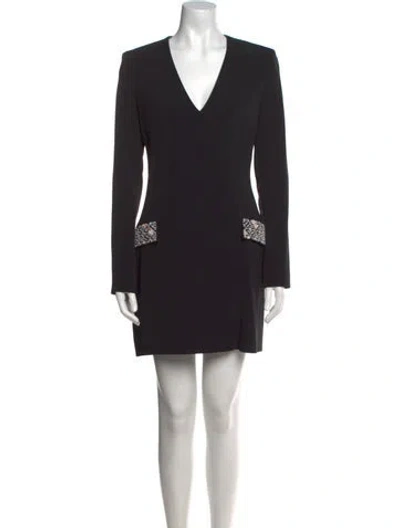 Pre-owned David Koma V-neck Mini Dress In Black