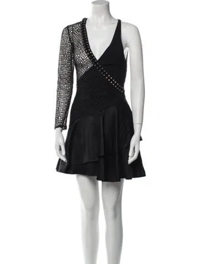 Pre-owned David Koma V-neck Mini Dress In Black