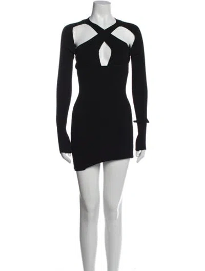 Pre-owned David Koma V-neck Mini Dress In Black