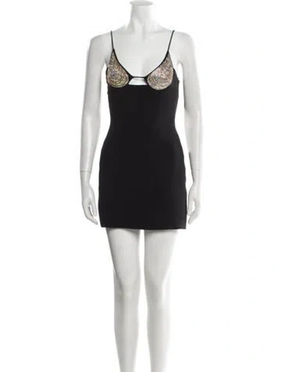 Pre-owned David Koma V-neck Mini Dress In Black