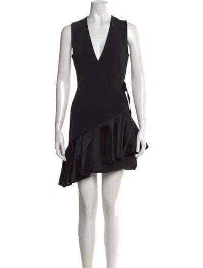 Pre-owned David Koma V-neck Mini Dress In Black