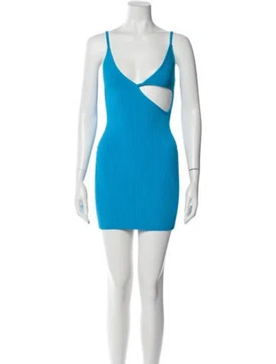Pre-owned David Koma V-neck Mini Dress In Blue