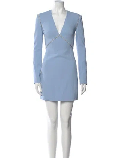 Pre-owned David Koma V-neck Mini Dress In Blue