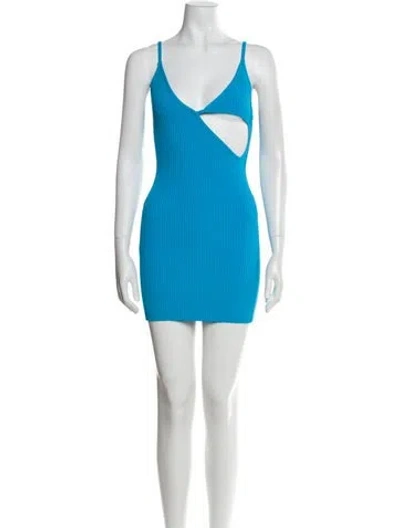 Pre-owned David Koma V-neck Mini Dress In Blue