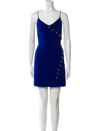 Pre-owned David Koma V-neck Mini Dress In Blue