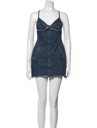 Pre-owned David Koma V-neck Mini Dress In Blue