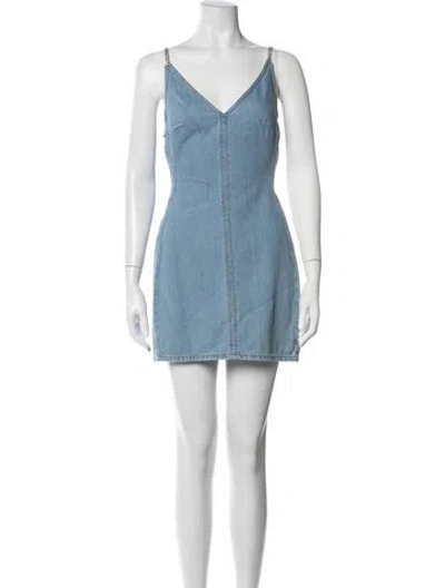 Pre-owned David Koma V-neck Mini Dress In Blue