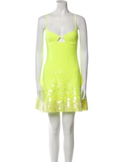 Pre-owned David Koma V-neck Mini Dress In Green