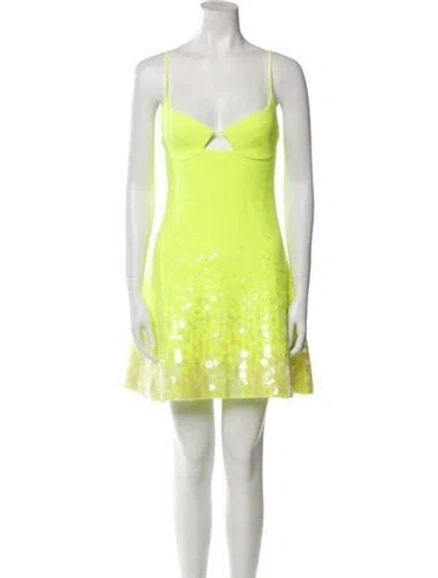 Pre-owned David Koma V-neck Mini Dress In Green