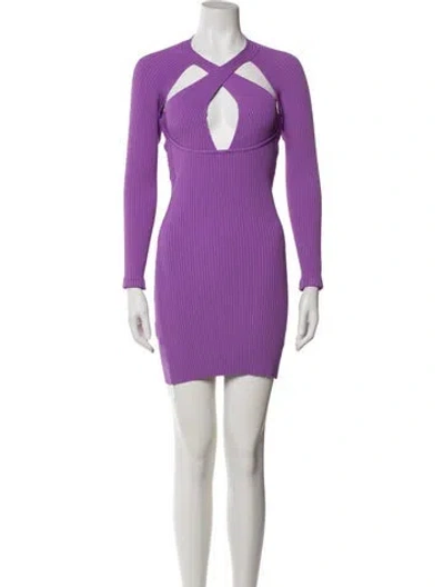 Pre-owned David Koma V-neck Mini Dress In Purple