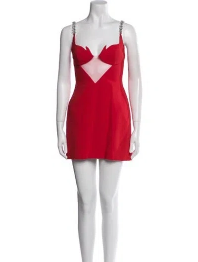 Pre-owned David Koma V-neck Mini Dress In Red