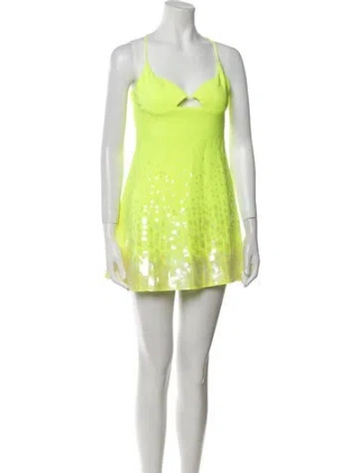 Pre-owned David Koma V-neck Mini Dress In Yellow