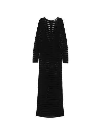 David Koma V-neck Openwork Maxi Dress In Black
