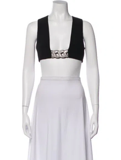 Pre-owned David Koma V-neck Sleeveless Crop Top In Gray