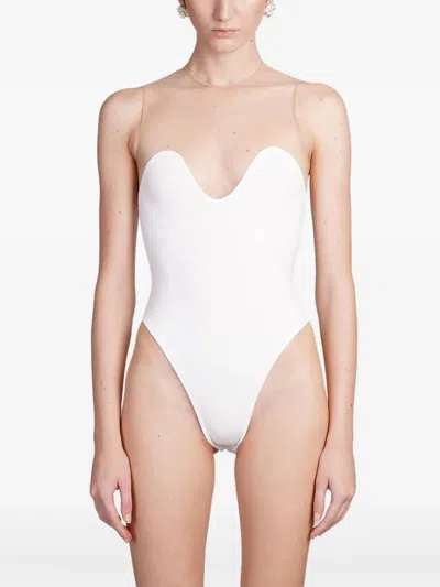 David Koma Wave-neck Tulle Bodysuit In White