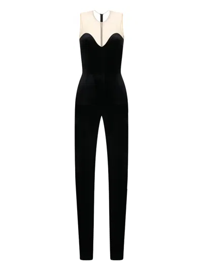 David Koma Wave-neckline Panelled Jumpsuit In Black