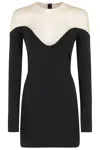 David Koma Wave Neckline Tulle Insert Long Slv Mini Dress In Black