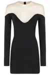 David Koma Wave Neckline Tulle Insert Long Slv Mini Dress In Black