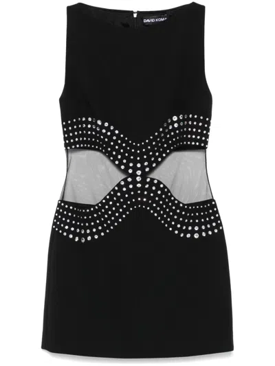 David Koma Wave-rhinestone Cut-out Mini Dress In Black