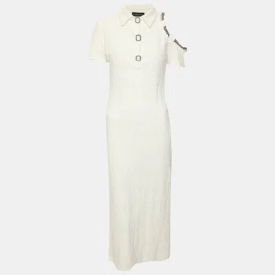 Pre-owned David Koma White Terry Jacquard Cut Cut Midi Dress M