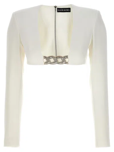 DAVID KOMA WHITE TOP 3D CRYSTSAL CHAIN AND SQUARE NECK