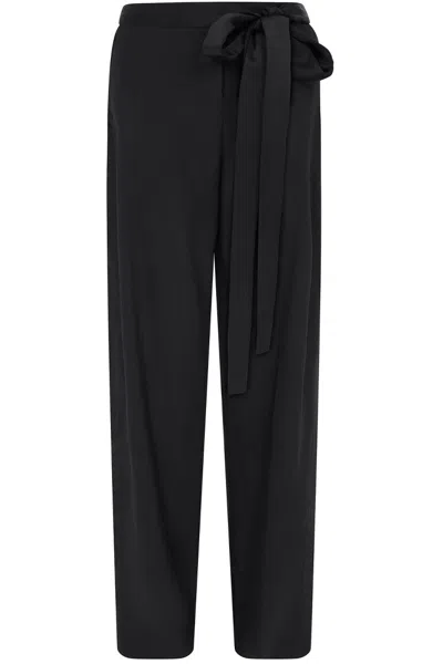 David Koma Wide Leg Trousers With Satin Bow Detail In Black
