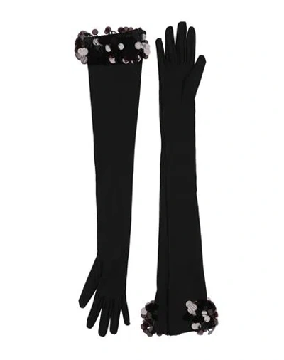 David Koma Woman Gloves Black Size M Viscose, Polyamide, Elastane, Pvc - Polyvinyl Chloride, Glass