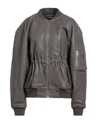 David Koma Woman Jacket Grey Size 4 Leather In Gray