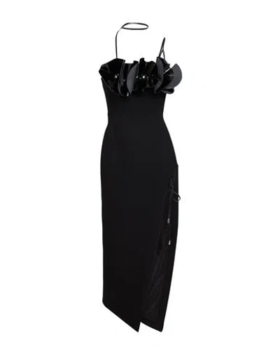 David Koma Woman Midi Dress Black Size 4 Virgin Wool, Leather