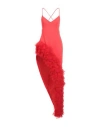 David Koma Asymmetric Tulle-trimmed Wool-crepe Midi Dress In Red
