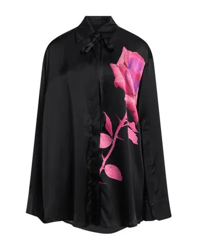David Koma Rose-print Satin Shirt In Black