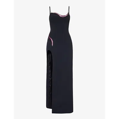 David Koma Side-split Metallic-trim Stretch-woven Maxi Dress In Black/pink