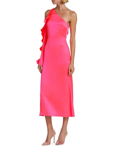 David Koma Women's Ruffle One Shoulder Midi Dress In Pink