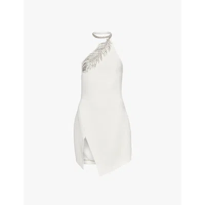 David Koma Crystal-embellished Asymmetric Woven Mini Dress In White/silver