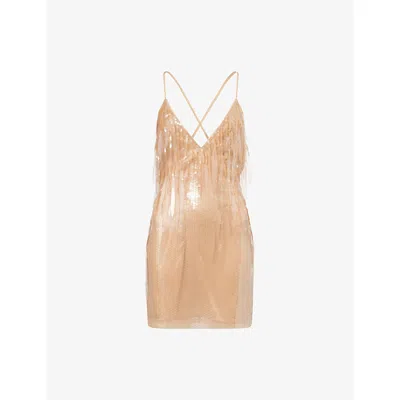 David Koma Womens Beige Cami Sequin-embellished Tulle Mini Dress In Brown