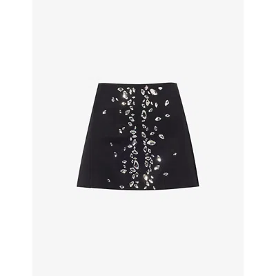 David Koma Womens Black A-line Crystal-embellished Woven Mini Skirt