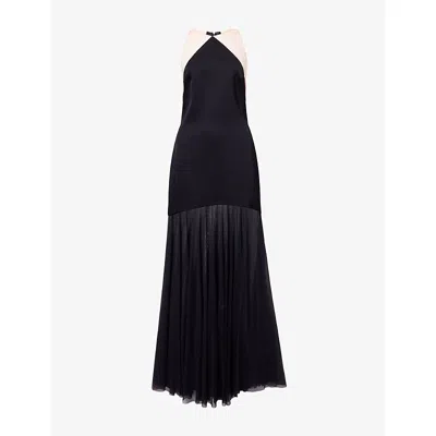 David Koma Womens Black Halter-neck Semi-sheer Satin Gown