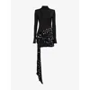 David Koma Womens Black Silver Polkadot Embellished Stretch-woven Mini Dress In Black