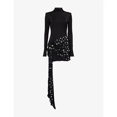David Koma Womens Black Silver Polkadot Embellished Stretch-woven Mini Dress