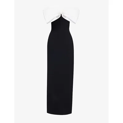 DAVID KOMA WOMENS BLACK WHITE BOW STRAPLESS WOVEN MAXI DRESS